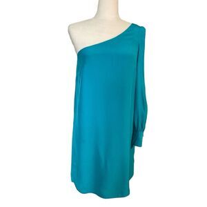 Alice & Trixie 100% Silk Teal Blue One Shoulder Lined Dress Size S